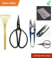 Bonsai Pruning Scissors & Bamboo Rake Set - Perfect for Beginners & Experts