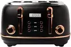Heritage Black Toaster 4 Slice - Adjustable Browning Control, Reheat and Defr...