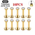 10/50PCS G23 Ttianium Piercing Labret Lip Stud Ring CZ 16G Internal Thread Stud