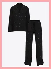 NEW Victoria’s Secret Flannel Pajama Set Pj’s 2 Piece Black Twinkle Stars S