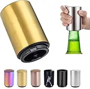 Push Down Bottle Opener,Magnetic Bottle Openers,Beer Bottle Openers for Men Automatic Bottle Opener,Beer Bottle Cap Opener Tool,Kitchen Gadgets Novelty Unique Gifts for Men(Golden)