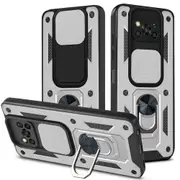 2PCS Shockproof Armor Case for Xiaomi POCO F3 Ring Stand Push Pull Camera Protection Phone Cover for POCO F3 - Silver POCO F3