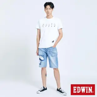 【EDWIN】男裝 破壞五袋牛仔短褲(石洗藍)