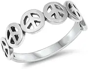 [Sac Silver] Oxidized Peace Sign Stackable Beautiful Ring 925 Sterling Silver Band Sizes 4-11