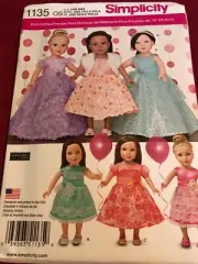 SIMPLICITY #1135 - 18" DOLL PARTY DRESSES-FITS AMERICAN GIRL DOLL PATTERN FF