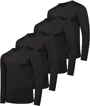 [Real Essentials] 4 Pack: Men's Dry Fit Long Sleeve V-Neck Active T-Shirt - Athletic Outdoor UPF 50+ (Available in Big & Tall)