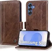 [Oduio] for Samsung Galaxy S25 Case Wallet Leather Flip Folio Samsung S25 Cases Wallet with Card Holder Kickstand Magnetic Protective RFID Galaxy Phone Cover Brown