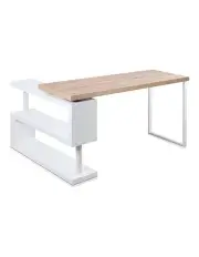 [Artiss] Rotary Corner Desk with Bookshelf Brown and White