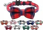 Cat Collar with Bell and Bow Tie, Quick Release Safety Buckle Collars for Kitten and Cats, Soft Tartan Design (Red & Blue)