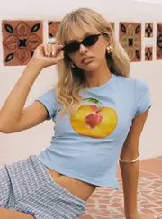 Peachy Baby Graphic Top Blue
