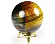 2.4" Blue & Gold Tiger's Eye Carved Crystal Sphere, Crystal Healing