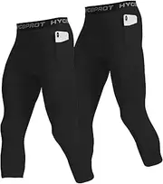 [HYCOPROT] Men's 3/4 Leggings Compression Trousers Sports Leggings Breathable Tight Trousers for Basketball, Black and Black, M