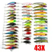 43pcs Mixed Fishing Lures Bulk Murray Cod Freshwater Bream Minnow Baits Outdoor