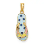 14k Yellow Gold 3D Enamel Sun Glasses On Blue Polka-Dot Flip-Flop Charm