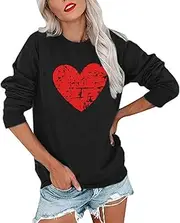 Roshop Women's Long Sleeve Casual Pullover Valentines Day Holiday Sweatshirts