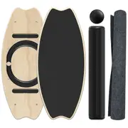 Wooden Balance Board with Adjustable Magnetic Stoppers, Roller, Balance Ball, Floor Mat, Balancing Stability Trainer for Workout, Core Training