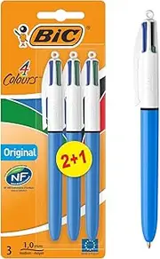 BIC 4 Colours Original Retractable Ball Pen Medium Point (1.0 mm) - Pack of 3 Pens