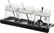 BRIGHTFUFU 1 Set Glass Condiment Jar with Tray Multi Functional Seasoning Jars for Spices Salt and Sugar Storage for Kitchen Organization and Cooking