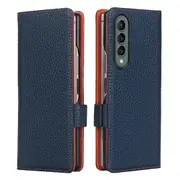 For Samsung Galaxy Z Fold3 5G SupRShield Wallet Leather Card Holder Flip Protective Shockproof Case Cover (Navy Blue)