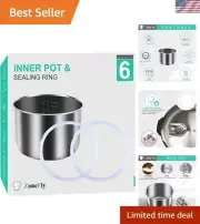 Genuine Stainless Steel Inner Pot & Silicone Sealing Rings Set - Power Cooker...