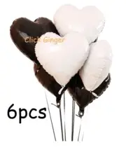 Black & White Hearts Foil Balloons (6pcs) Heart Shaped Helium Balloon 18" 45cm