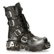 New Rock 591-S2 Boots Silver Flame boots Metal Black Leather Heavy Punk Gothic