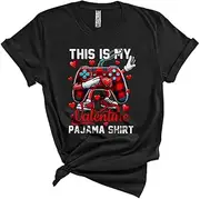 [Generic] This is My Valentine Pajama Shirt, Joyful Dabbing Game Controller Red Plaid, Hearts Gamer Group Unisex T-Shirt
