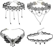 [ECSiNG] 4PCS Gothic Choker Black Lace Necklace Lolita Necklace Halloween Gothic Maxi Dresses Choker Vampire Costumes Choker Cosplay Outfit Accessories for Women Girls