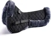 Merauno® Lamb wool Half Pad Sheep wool Saddle Pad Clear Spine Fully Lined Merino Wool Dressage Jumping Half Pads for Horses High Withers Spine Free (Full, Anthracite Lambwool+Black Quilted Cotton)