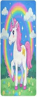 Cartoon Cute White Rainbow unicorns yoga mat towel for outdoor printed, non slip, yoga mat towel non slip and bag tapete para ejercicio 71x26 inches