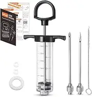 DePango Meat Injector, Anti-Break 1-oz Turkey Injector Syringe for Meats with 2 Stainless Steel Meat Needles, Crack-Proof Plastic Marinade Flavor Injector for BBQ Smoker, Steak, Pork and Chicken
