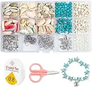 325 pcs Ocean Jewellery Making Kit,Beach Beads Charms with Turtle Mermaid Dolphin Starfish Alloy Sea Pendants for Necklace Anklet Craft Jewellery Making (Blue,White)