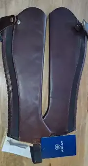 NWT Ariat Gold Kendron Chap In Mahogany Size XSM Calf 13 1/2", Height 18"