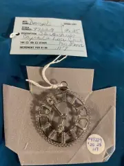 VTG STERLING Silver Clock Austrian Crystal Pendant Brooch New Old Stock 1.3/4"