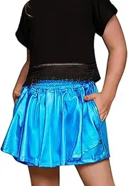 [Perfashion] Girls' Metallic Skorts Sparkly Shorts Shiny Dance Skirt with Pockets 4-13 Years
