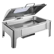 9L Rectangular Soup Warmer Roll Lid Chafing Dish Bain Marie Set Steel Glass Lid