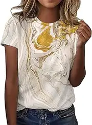 [Generic] Full Pattern Printed Short Sleeved T Shirt Womens Trendy Spring Summer Flower Printed Short Sleeve O Neck T Shirt Top