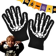 [Xinhuju] Halloween Skeleton Gloves, Skeleton Cycling Gloves, Kids Halloween Cycling Skeleton Mittens | Glow in the Dark Skull Gloves for Kids Aged 5-12 Years Girls Kids