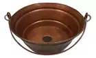 15" Round Copper BUCKET Bath Vessel Sink Finished in Natural Fire & Grid Drain