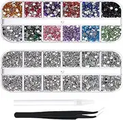 YQkangzhu 2 Boxes Rhinestones for Nail Art Craft, 6 Size Nail Gems Flatback Rhinestone for Crafts, Jewels Diamonds Stone Kit with Picking Pen and Tweezers, Ab Glass Crystals for Clothes Shoes Bags DIY