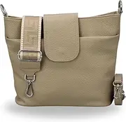 [Brise Art] Brise Women's Genuine Leather Ellie Shoulder Bag Handmade Crossbody Bag with Leather Strap + Optional Widths Patterned Straps 7 Compartments Waterproof Stylish Made in Italy Shoulder Bag, Taupe-4