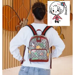 【菲兒二手】Gucci 427042 Tian GG Supreme backpack 天地花鳥後背包 紅