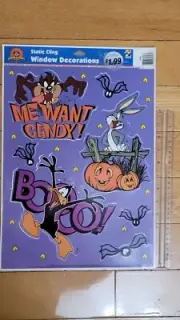 Color Clings Looney Tunes Halloween Vinyl Static Window Clings 1997