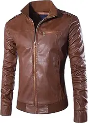 [Zylphorix] Men City Leather Bomber Jackets Collar Bomber Faux Leather Jacket Motorcycle Cafe Leather Coats