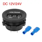 Motorcycle Car DC 12V 24V Voltmeter Orange LED Light Digital Round Panel