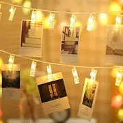 20 LED Photos Clips String Lights Warm White, Battery Operated Twinkle Lights with Clamp to Hang Photos and Cards, Fairy String Light for DIY Wedding Party Christmas Bedroom Decoration