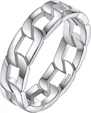 Sterling Silver Rings for Men Women 925 Cuban Link Chain Ring Solid Silver Band