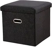 Linen Fabric Foldable Footstool, Stuffed Padded Pouf, Stuffed Pouf, Small Toy Box for Living Room Bedroom Black 49x31x31cm
