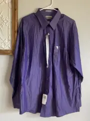 Van Heusen Men’s Shirt 18 34/35 Purple Long Sleeve Button Down Fitted NWT