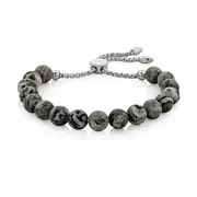 Steel 20cm Grey Jasper Beads Adjustable Slider Bracelet